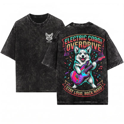Welsh Corgi Rock Guitar Music Lover Dog Mom Dad Present Graphic Unisex Wash T-Shirt