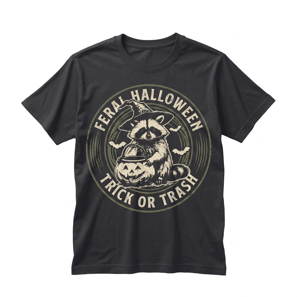 Funny Trick Or Trash Raccoon Meme Halloween Witch Costume Graphic Apparel Unisex TShirt