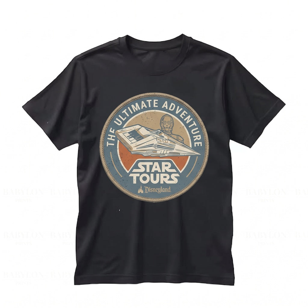 Vintage Retro Sci-Fi Motion Simulator Ride Theme Park Travel Souvenir Y2K Graphic Unisex TShirt