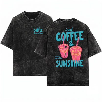 Iced Coffee Sunshine Lover Summer Graphic Vibes Tee Unisex Wash T-Shirt