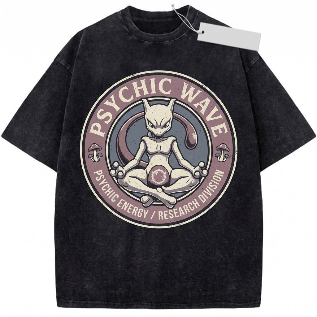 Mewtwo Psywave Vintage Acid Wash Anime Graphic Oversized Retro Gamer Apparel Gift Unisex TShirt