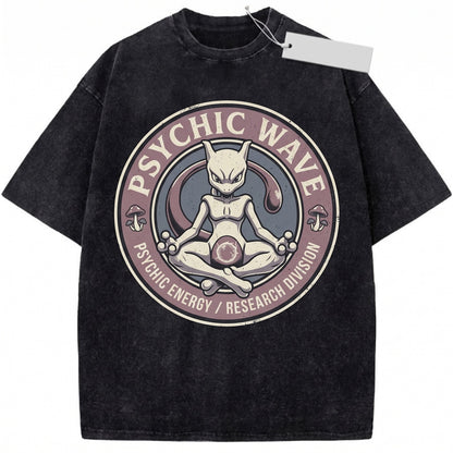 Mewtwo Psywave Vintage Acid Wash Anime Graphic Oversized Retro Gamer Apparel Gift Unisex TShirt