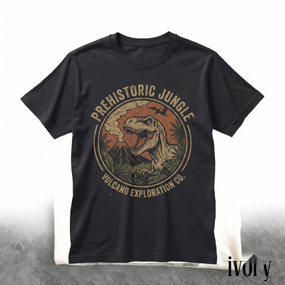 Vintage Prehistoric Jungle Graphic Spinosaurus Volcano Dinosaur Retro Wilderness Style Dino Gift Unisex TShirt