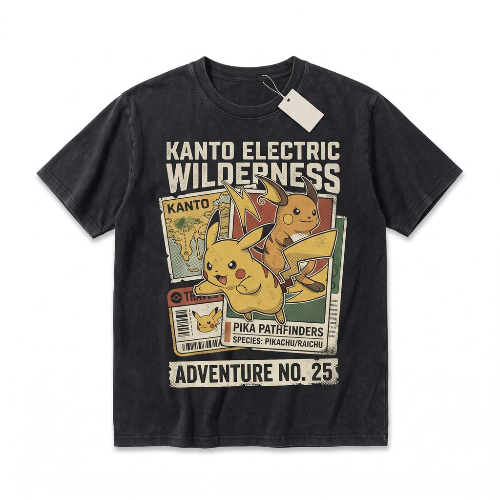 Pichu Pikachu Raichu Evolution Vintage Wash Anime Graphic 2-Sided Retro Oversized Gamer Gift Unisex TShirt