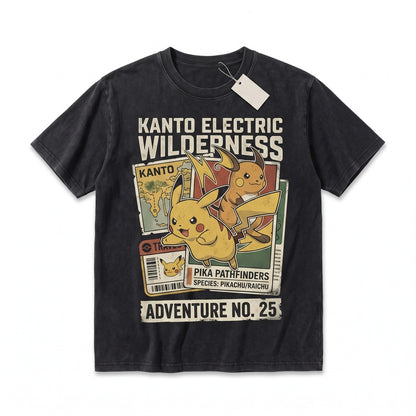 Pichu Pikachu Raichu Evolution Vintage Wash Anime Graphic 2-Sided Retro Oversized Gamer Gift Unisex TShirt