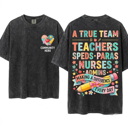 Preppy Lace Teacher Back To School Counselor Assistant SPED Social Worker SLP Principal Unisex Wash T-Shirt