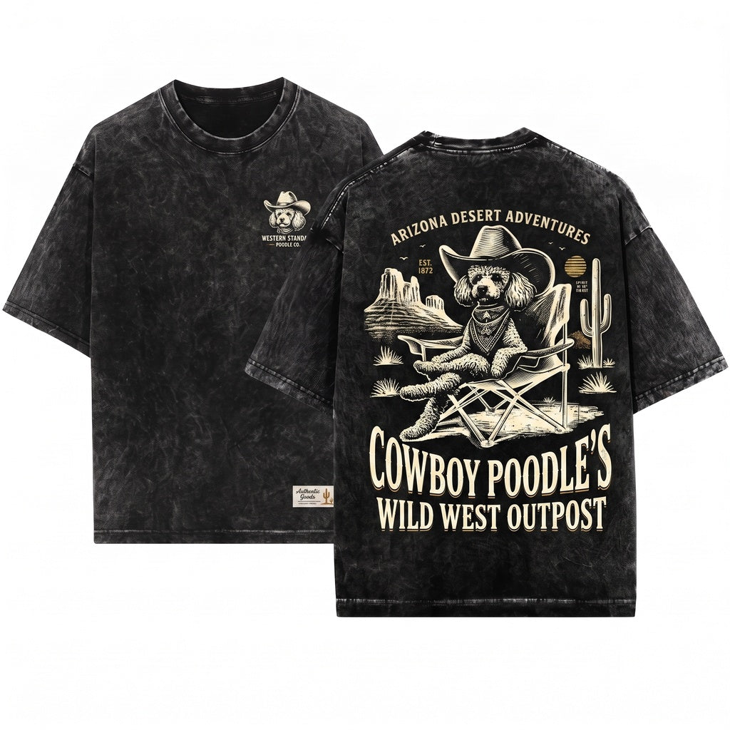 Vintage UFO Poodle Cowboy Retro Toy Dog Mom Dad Wild West Country Unisex Wash T-Shirt