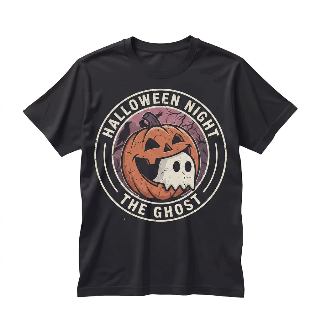 Smiling Jack-O-Lantern Ghost Halloween Sweatshirt Spooky Season Apparel Raven Trees Graphic Unisex TShirt