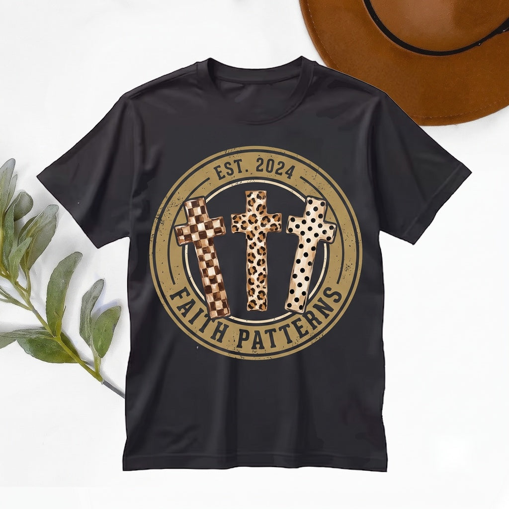 Faux Brushstroke Leopard Painted Faith Cross Christian Religious Women Gift Unisex TShirt