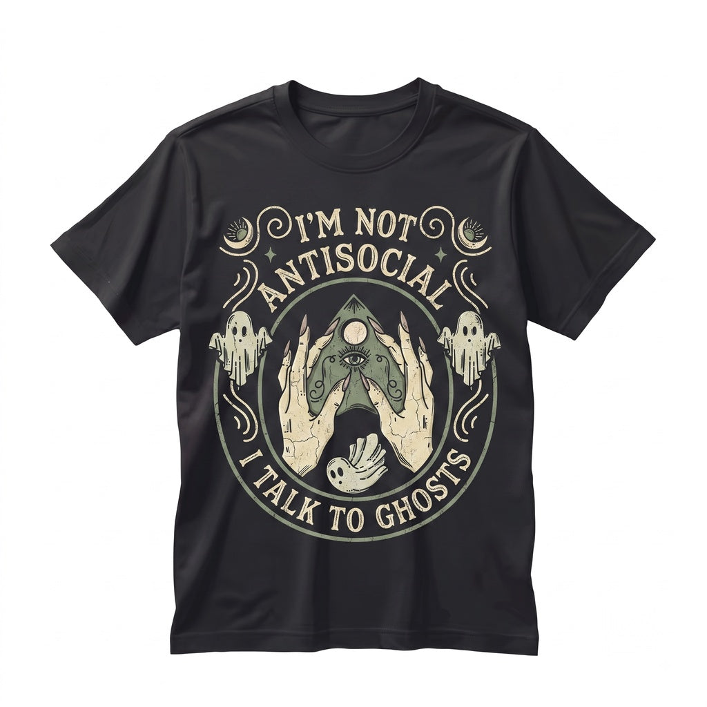 I Talk To Ghosts Funny Witchy Spooky Antisocial Spirit Board Graphic Occult Vintage Halloween Unisex TShirt
