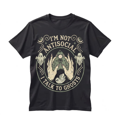 I Talk To Ghosts Funny Witchy Spooky Antisocial Spirit Board Graphic Occult Vintage Halloween Unisex TShirt