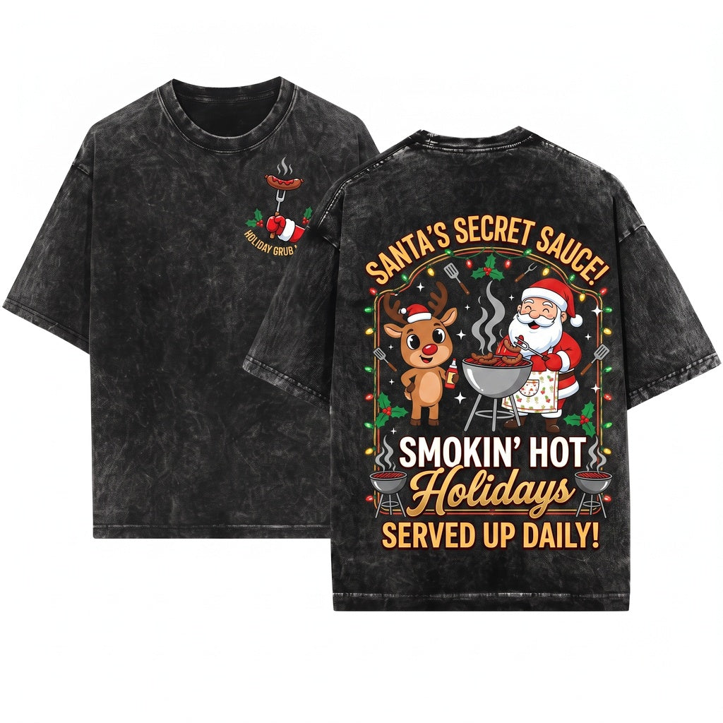 Santa Christmas BBQ Grillmaster Festive Backyard Cookout Funny Holiday Gift Unisex Wash T-Shirt