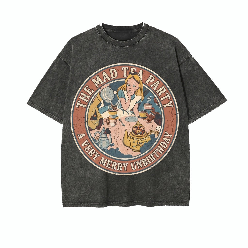 Oversized Retro Alice in Wonderland Cheshire Cat Graphic Vintage Princess Family Matching Unisex TShirt