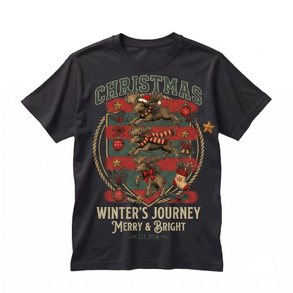 Vintage Christmas Moose Lover Holiday Graphic Festive Animal Trio Gift Unisex TShirt