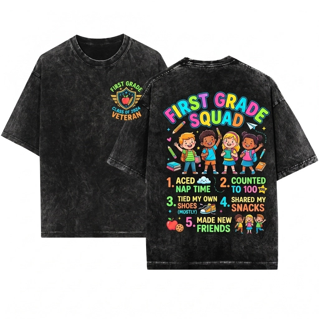Back To School First Day Pre-K Kindergarten Second Third Fourth Grade Kids Youth Graphic Apparel Unisex Wash T-Shirt
