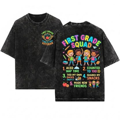 Back To School First Day Pre-K Kindergarten Second Third Fourth Grade Kids Youth Graphic Apparel Unisex Wash T-Shirt