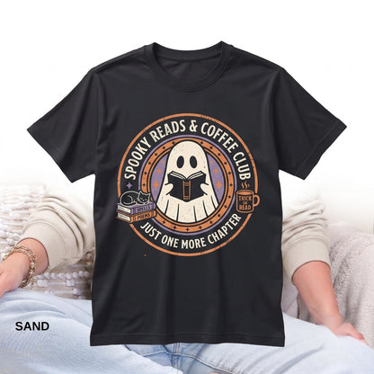 Cozy Ghost Reading Book Lovers Cute Spooky Fall Coffee Graphic Apparel Unisex TShirt