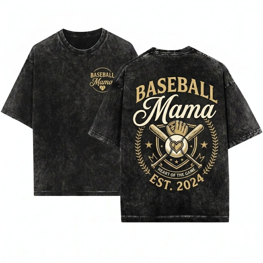 Embroidered Baseball Mama Sports Game Day Crewneck Top Unisex Wash T-Shirt