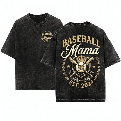 Embroidered Baseball Mama Sports Game Day Crewneck Top Unisex Wash T-Shirt