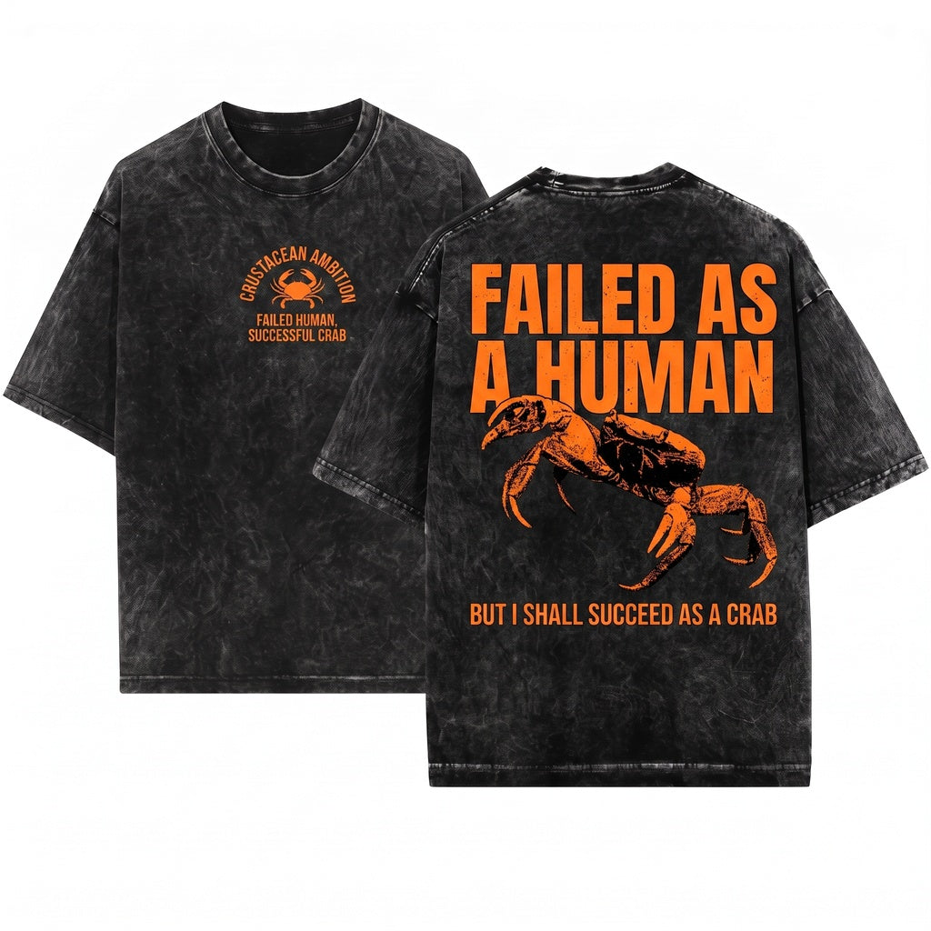 Failed As A Human Vintage Japanese Funny Crab Unisex Wash T-Shirt