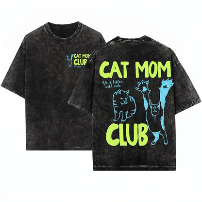 Funny Feral Cat Mom Mama Lover New Gift Unisex Wash T-Shirt