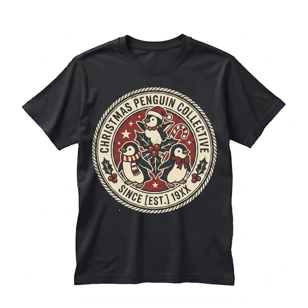 Festive Christmas Holiday Vintage Three Penguins Graphic Bird Lover Gift Unisex TShirt