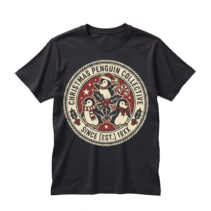 Festive Christmas Holiday Vintage Three Penguins Graphic Bird Lover Gift Unisex TShirt