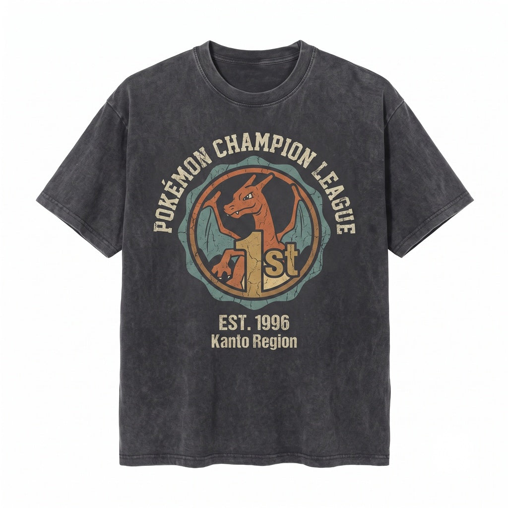 Ash Ketchum Charizard Vintage Wash Pikachu Anime Graphic Retro 2-Sided Oversized Manga Fan Gift Unisex TShirt