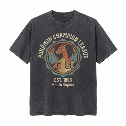 Ash Ketchum Charizard Vintage Wash Pikachu Anime Graphic Retro 2-Sided Oversized Manga Fan Gift Unisex TShirt