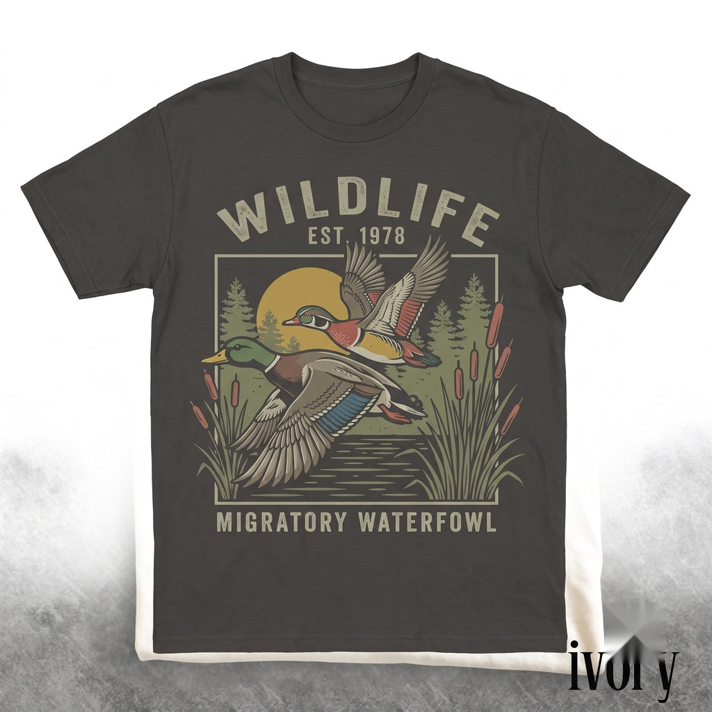 Vintage Flying Mallard Duck Waterfowl Hunting Graphic Wetland Wildlife Nature Gift Unisex TShirt