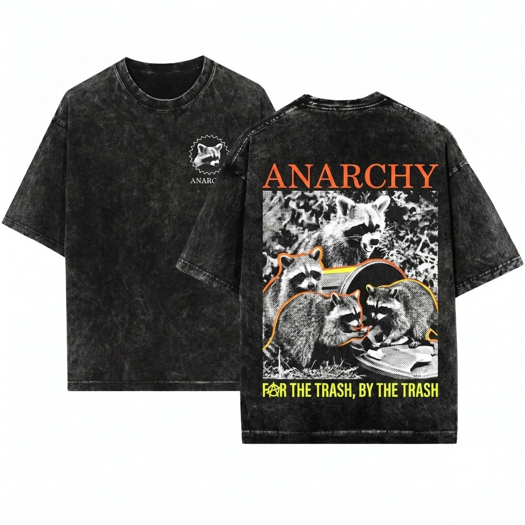 Anarchy Funny Trash Panda Raccoon Graphic Vintage Apparel Unisex Wash T-Shirt