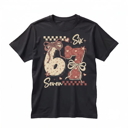 Retro 67 Valentine Day Coquette Bow Love Six Seven Pink Red Checkered Hearts Funny Number Meme Unisex TShirt