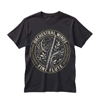 Elegant Flute Graphic Print, Deep Blue Classical Music Instrument Unisex TShirt