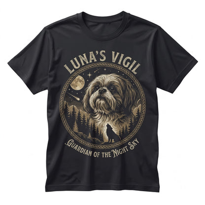 Vintage 90s Retro Shih Tzu Howling at Full Moon Graphic Silly Pet Lover Mom Gift Apparel Unisex TShirt