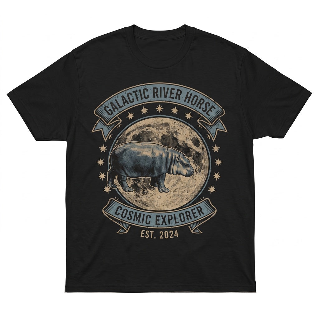 Three Pygmy Hippos Moon Graphic Wildlife Animal Lover Cute Top Unisex TShirt