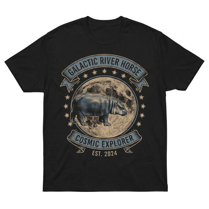 Three Pygmy Hippos Moon Graphic Wildlife Animal Lover Cute Top Unisex TShirt
