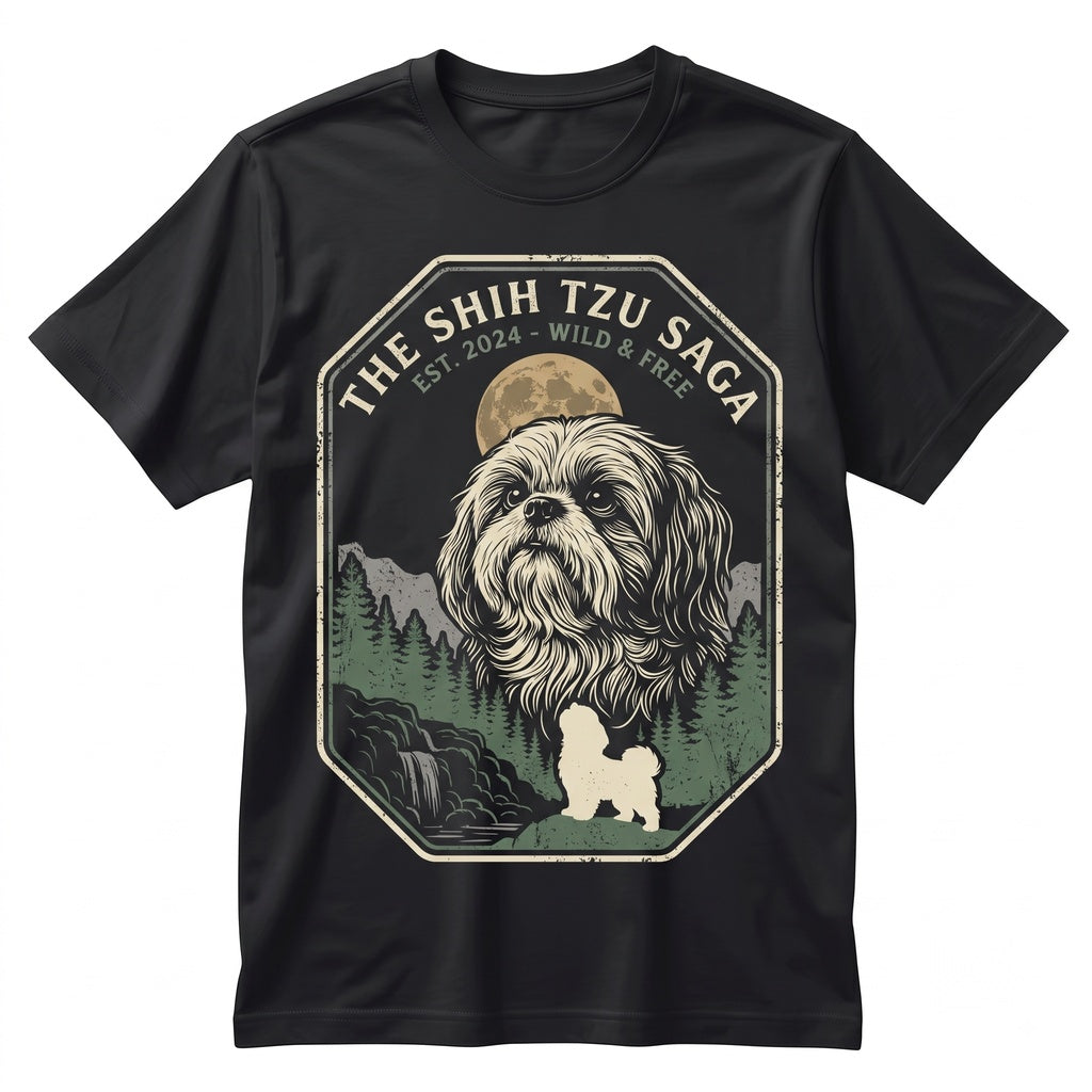 Vintage 90s Retro Shih Tzu Howling at Full Moon Graphic Silly Pet Lover Mom Gift Apparel Unisex TShirt