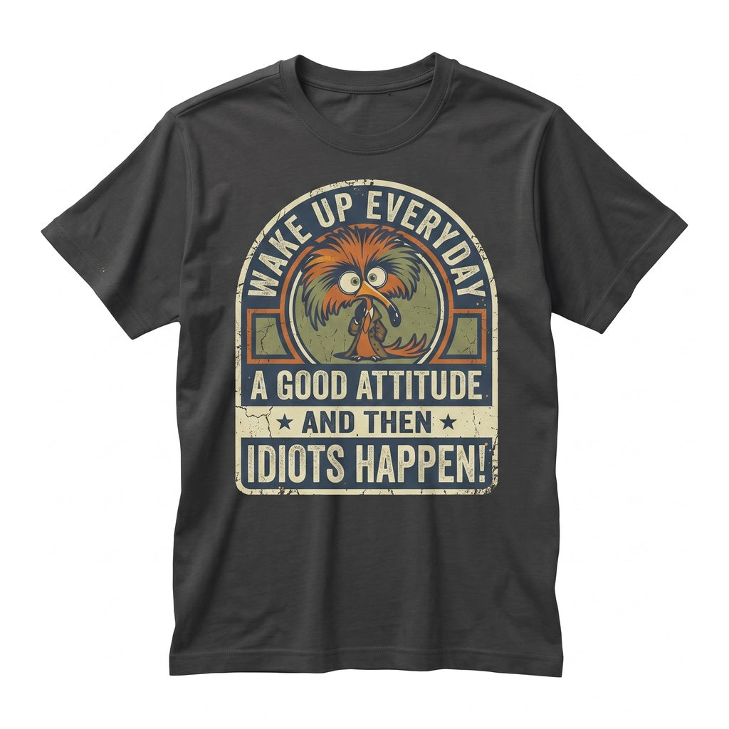 Wake Up With Good Attitude Then Idiots Happen Sarcastic Funny Novelty Graphic Humor Present Women Unisex TShirt