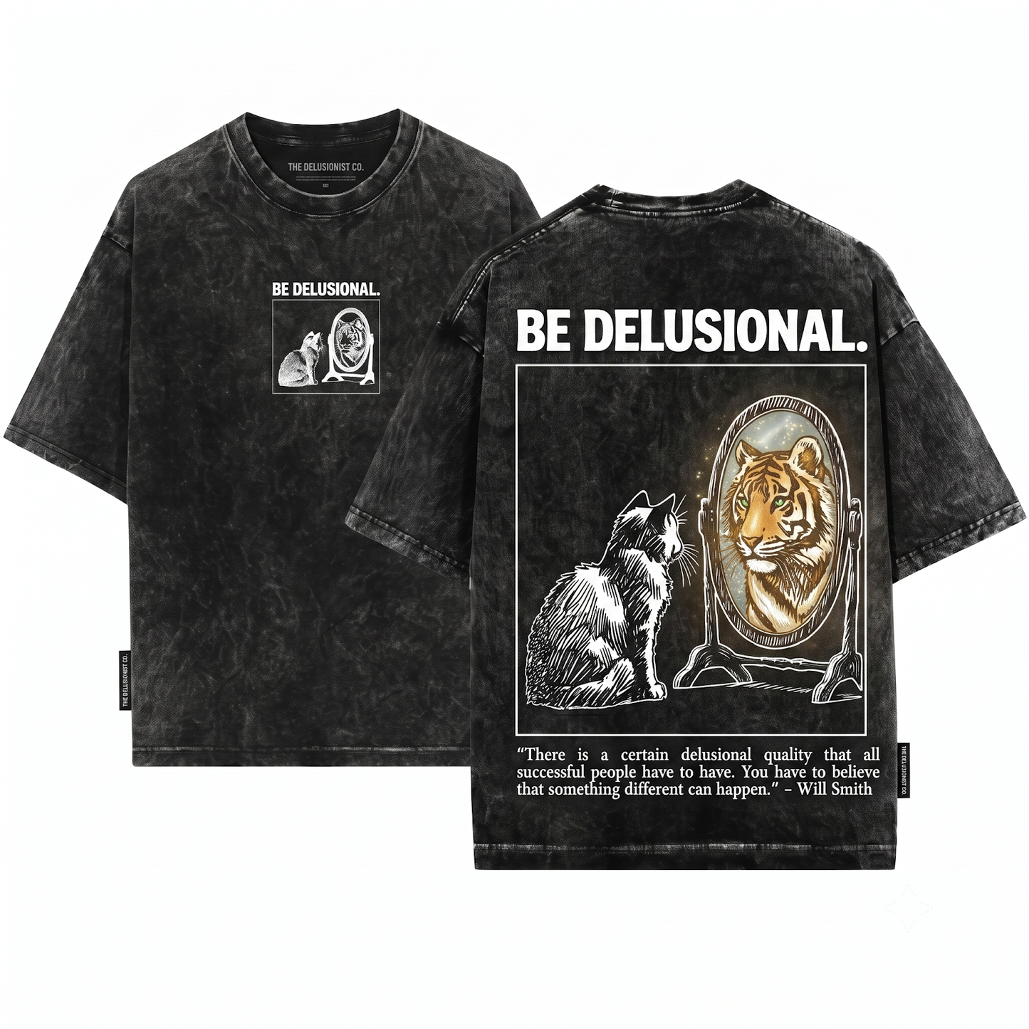 Motivational Cat Tiger Reflection Graphic Tee Funny Mirror Cat Lover Gift Self Love Humor Vintage Style Unisex Heavyweight Garment-Dyed T-Shirt