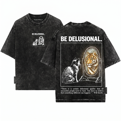 Motivational Cat Tiger Reflection Graphic Tee Funny Mirror Cat Lover Gift Self Love Humor Vintage Style Unisex Heavyweight Garment-Dyed T-Shirt