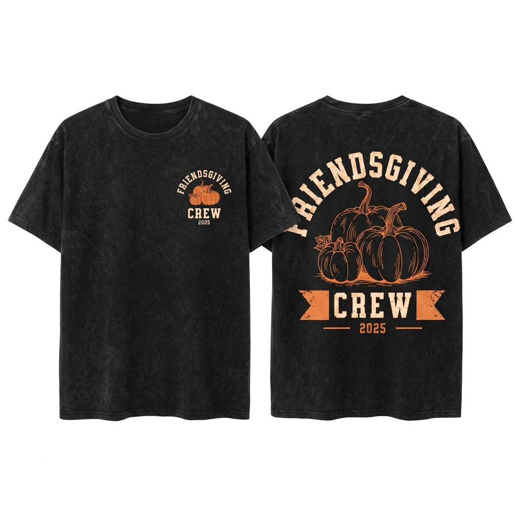 Friendsgiving 2025 Matching Thanksgiving Crew Group Graphic Unisex Wash T-Shirt