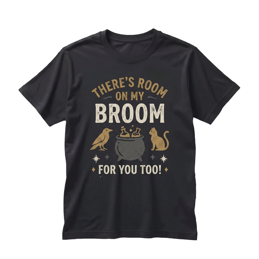 Spooky Witch Flying Broomstick Graphic Novelty Party Apparel - Halloween Fall Season Fun Unisex TShirt