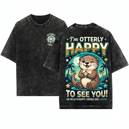 Cute Otter Back To School Animal Graphic Apparel Unisex Wash T-Shirt