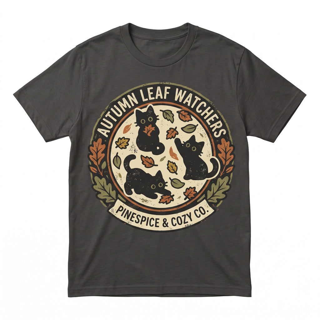 Black Cats Autumn Leaves Embroidered Cozy Cute Halloween Aesthetic Graphic Apparel Unisex TShirt
