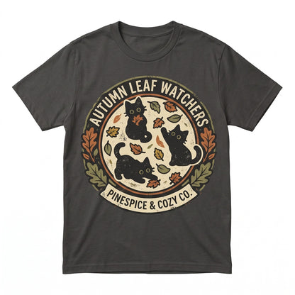 Black Cats Autumn Leaves Embroidered Cozy Cute Halloween Aesthetic Graphic Apparel Unisex TShirt