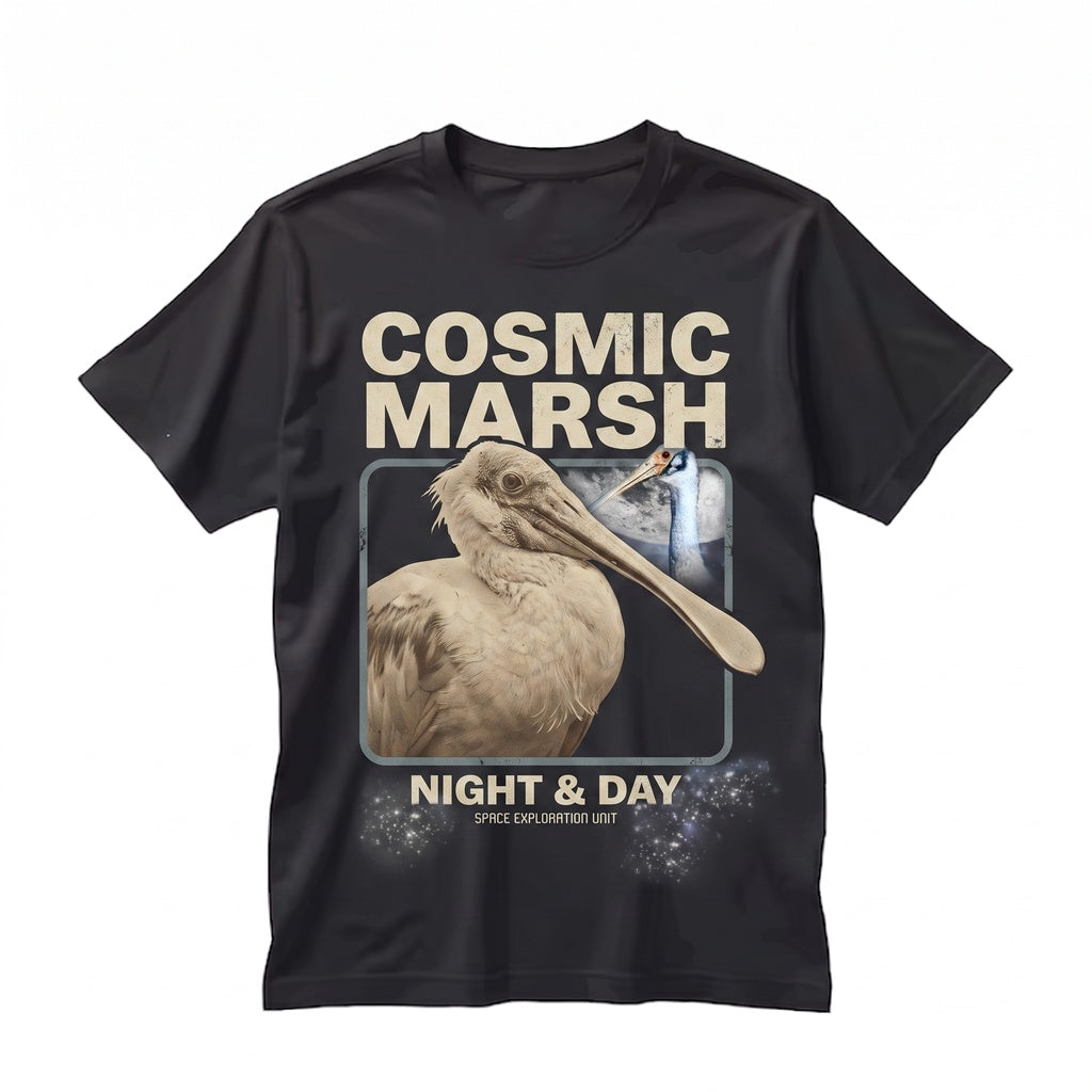 Vintage Three Roseate Spoonbill Moon Pink Bird Galaxy Retro Cosmic Graphic Birder Gift Space Animal Streetwear Unisex TShirt
