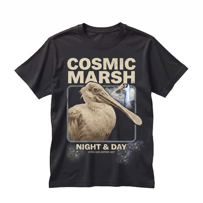Vintage Three Roseate Spoonbill Moon Pink Bird Galaxy Retro Cosmic Graphic Birder Gift Space Animal Streetwear Unisex TShirt