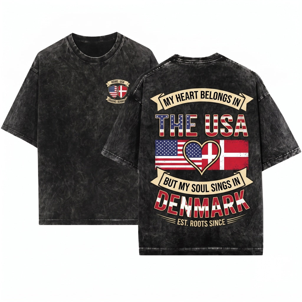 American Danish Roots Heritage Gift Denmark Flag Map USA Story Graphic Birthday Present Tank Top Unisex Wash T-Shirt
