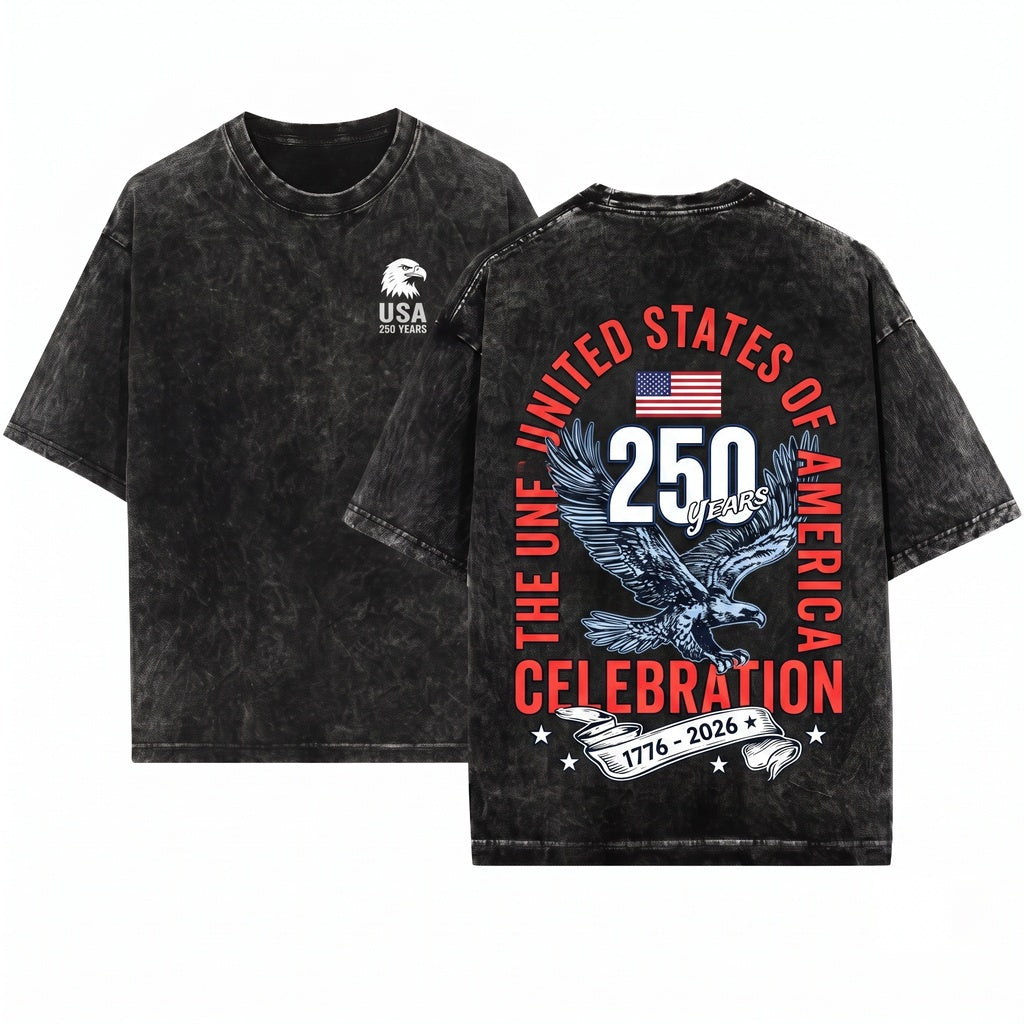 America 250th Anniversary Patriotic 4th of July USA Eagle Unisex Wash T-Shirt