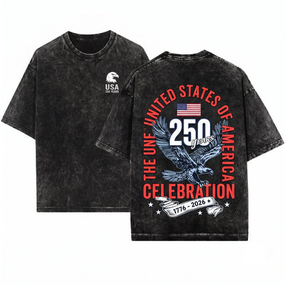 America 250th Anniversary Patriotic 4th of July USA Eagle Unisex Wash T-Shirt